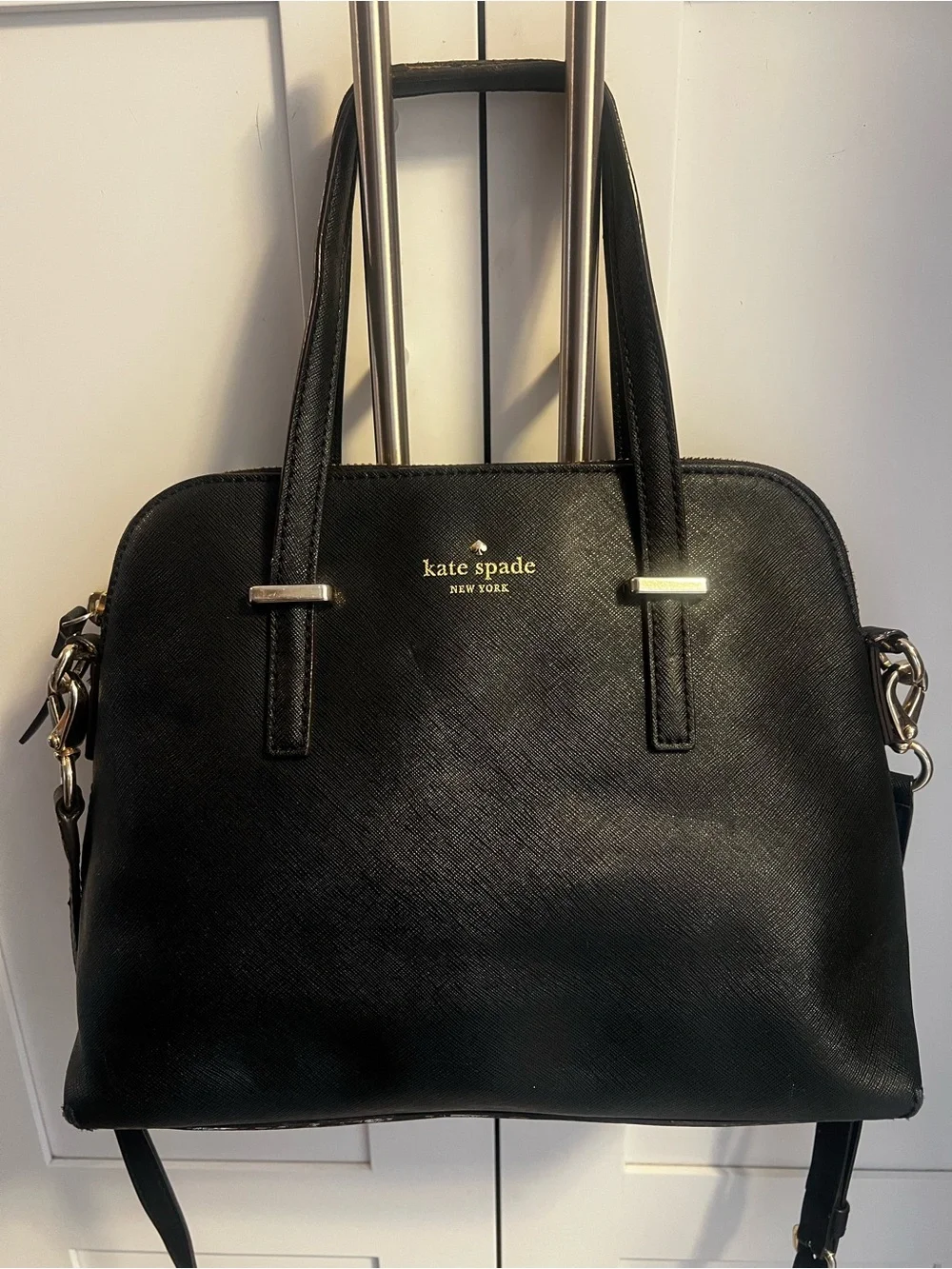 kate spade Black Saffiano Dome Satchel with Crossbody Strap